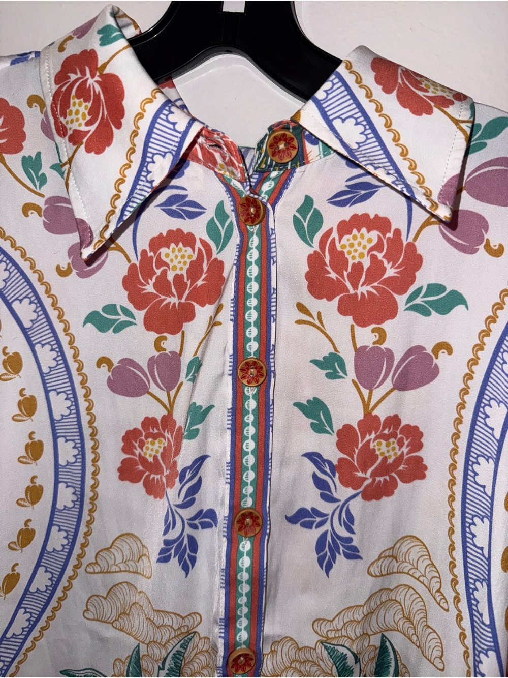 Women's Tropical Print Button-Up Blouse - Multicolor - Picture 3 of 6